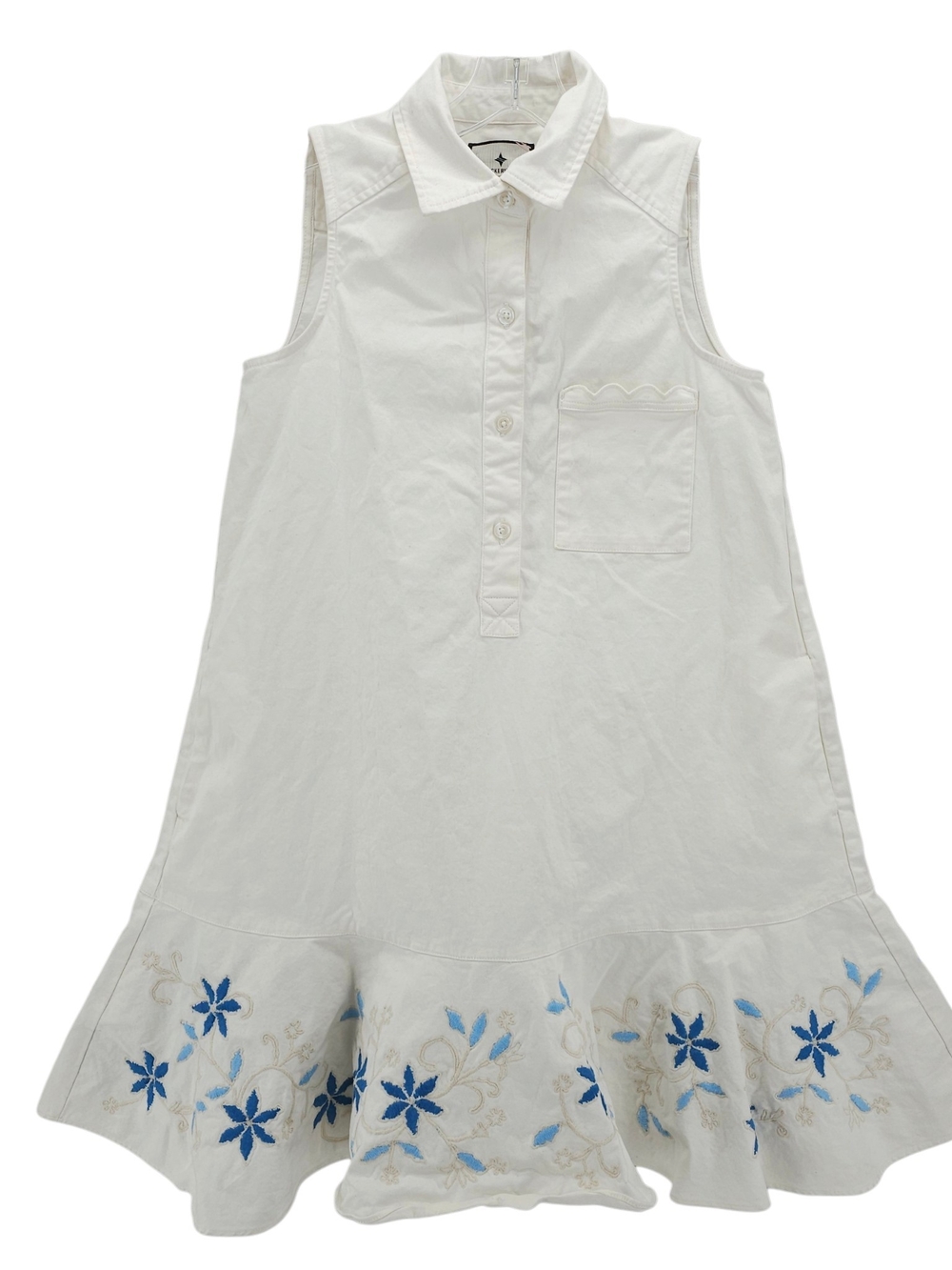 Tuckernuck White Sleeveless Dress with Blue Floral Hem